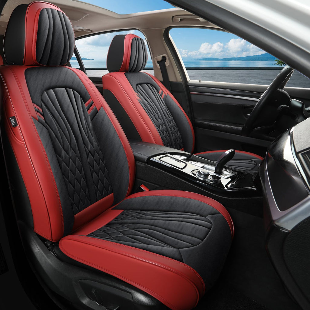 Wine Red Leather Car Seat Covers Full Set L55277