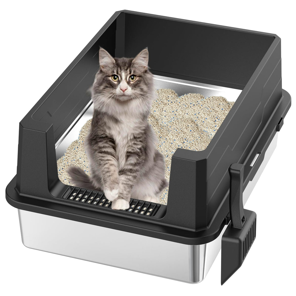 XXXL Stainless Steel Cat Litter Box with High Sides and Scoop Q54575