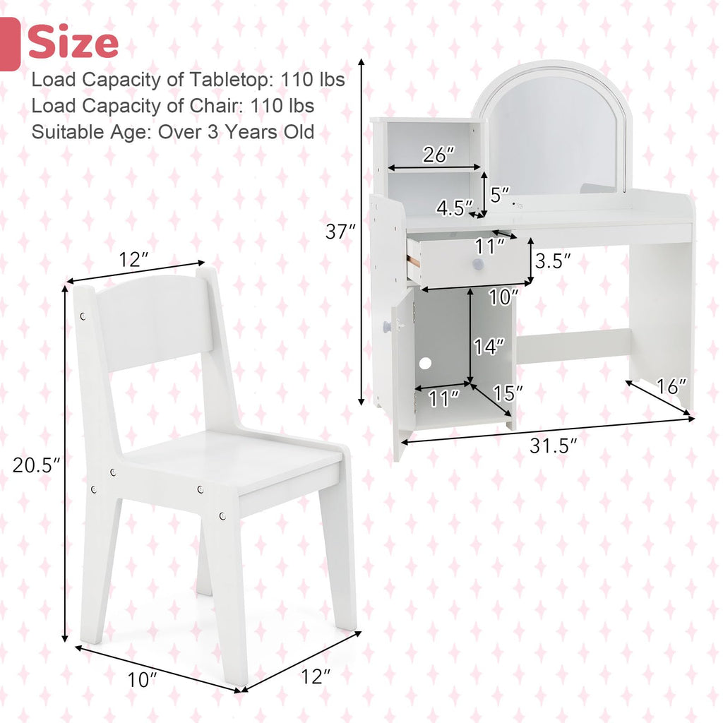 Kids Vanity Table and Chair Set with LED Lighted Mirror J85429