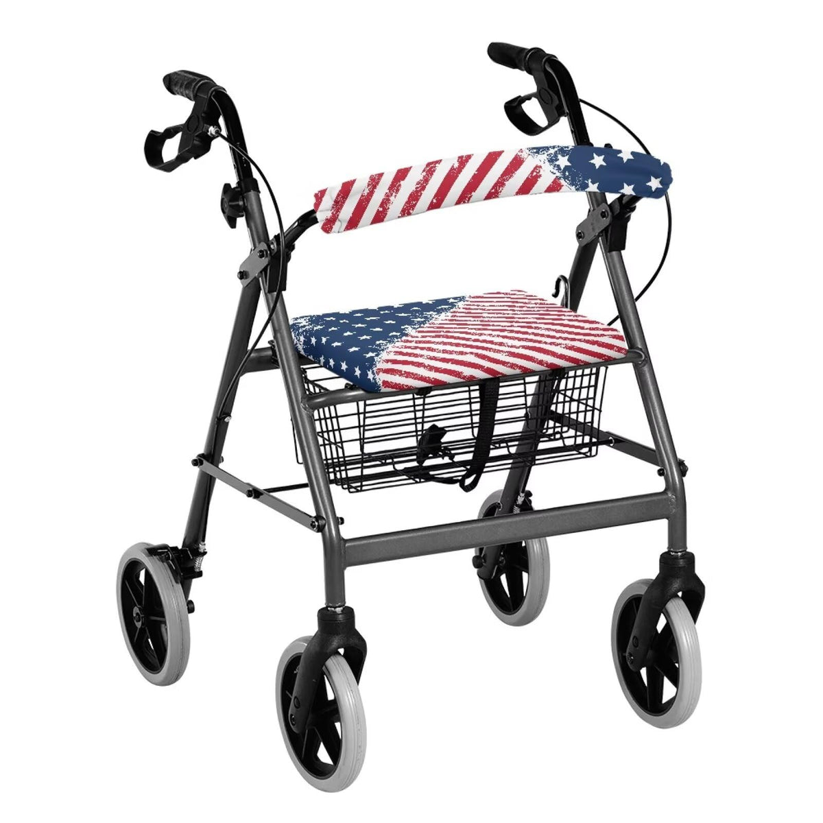 Blue White Star and Red Stripes Rollator Walker Seat and Backrest Covers H16572