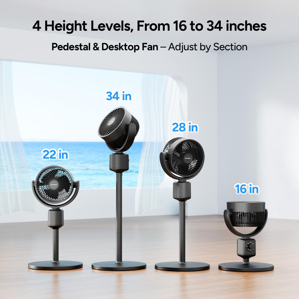 Compact Misting Pedestal Fan with Magnetic Mister, Quiet Air Circulator Standing Fan, 16-34" Adj. Height, 70°Auto-Oscillation, 3 Speeds F5091