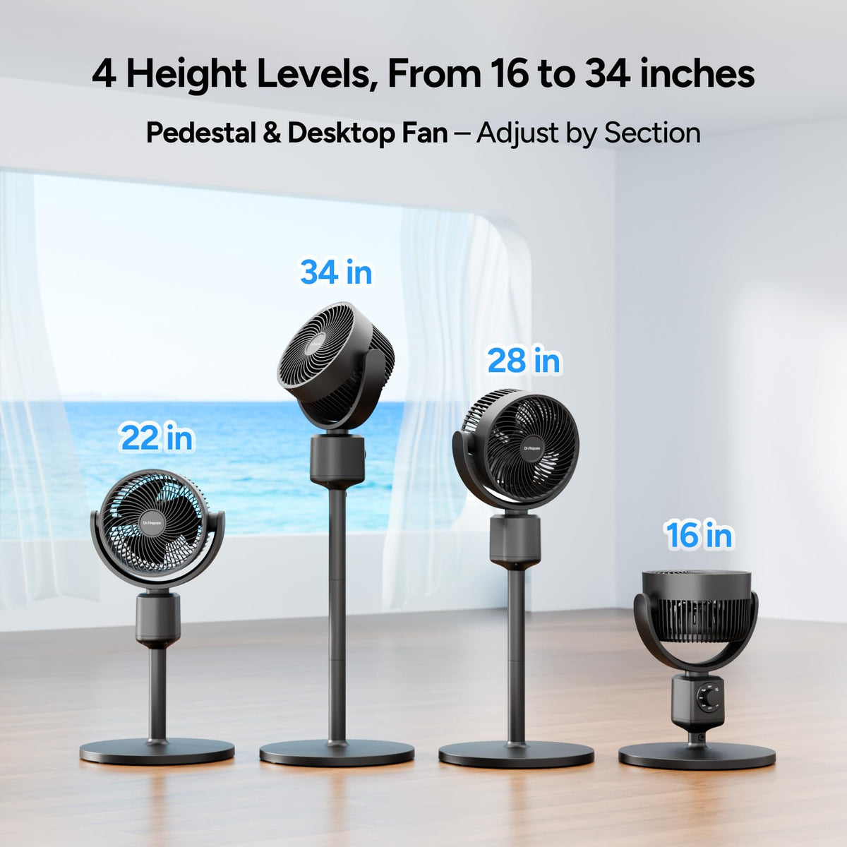 Compact Misting Pedestal Fan with Magnetic Mister, Quiet Air Circulator Standing Fan, 16-34" Adj. Height, 70°Auto-Oscillation, 3 Speeds F5091