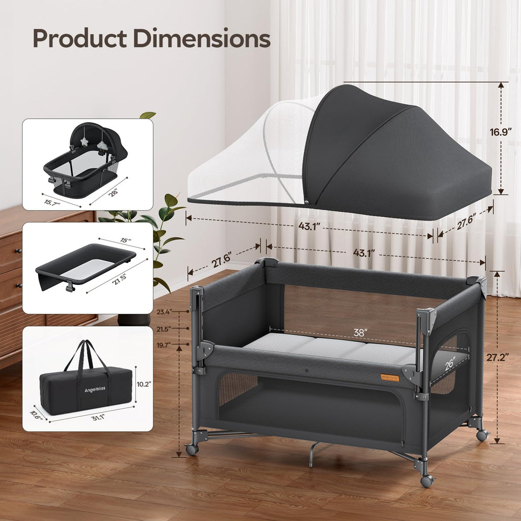 5-in-1 Baby Bassinet Bedside Crib with Changing Table Y9730