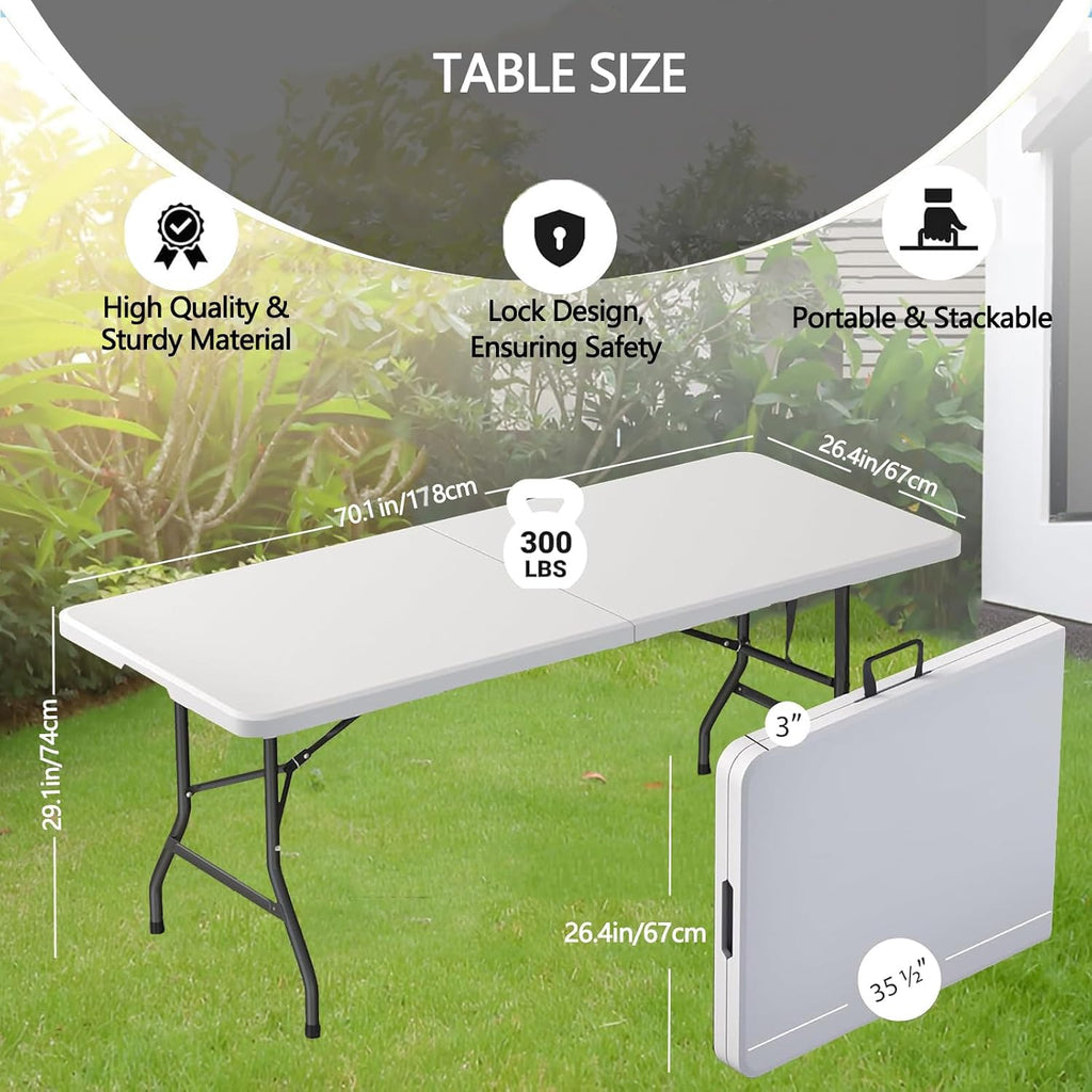 6ft White Folding Table with Carrying Handle Y393
