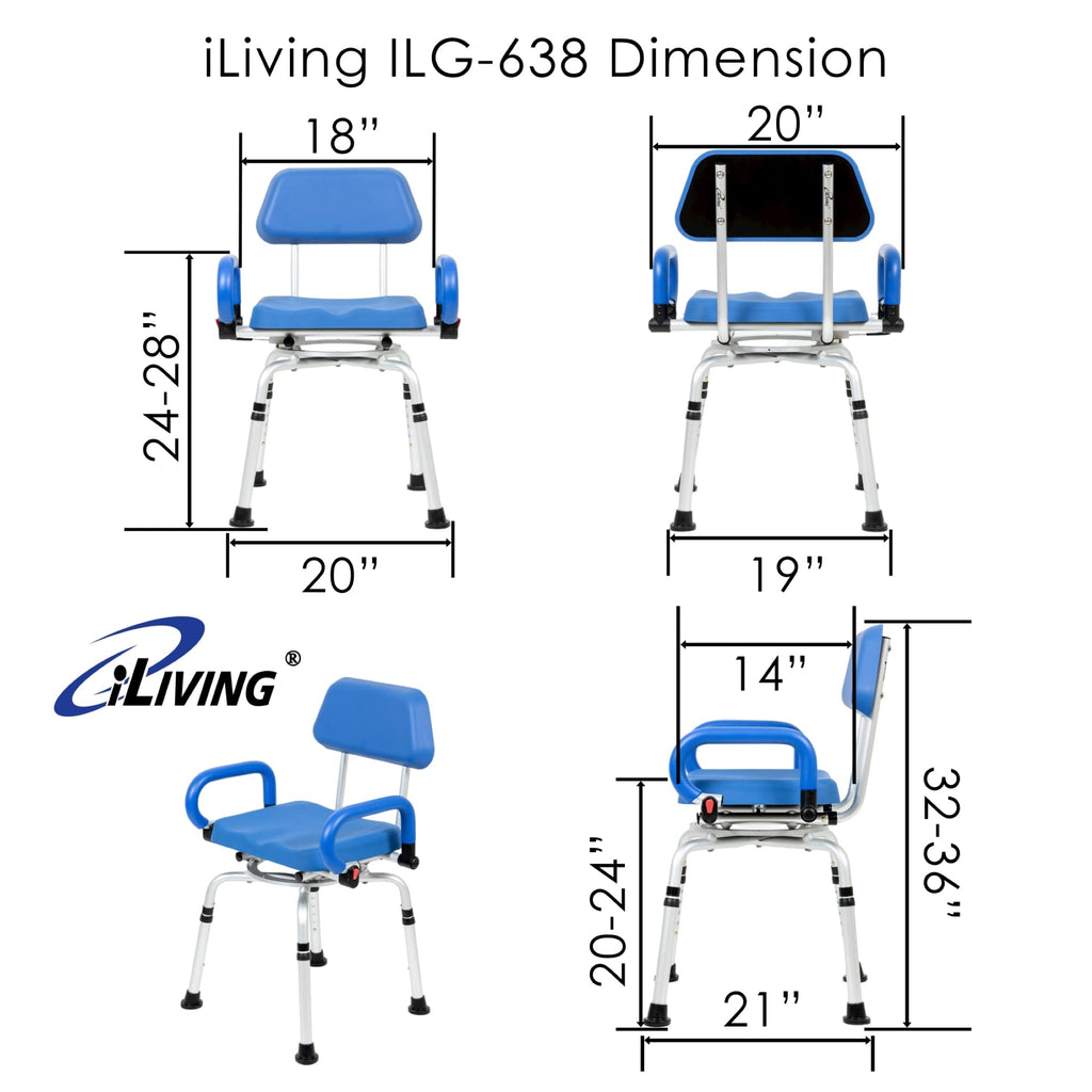 Blue Padded Shower Chair with Back and Arms G924