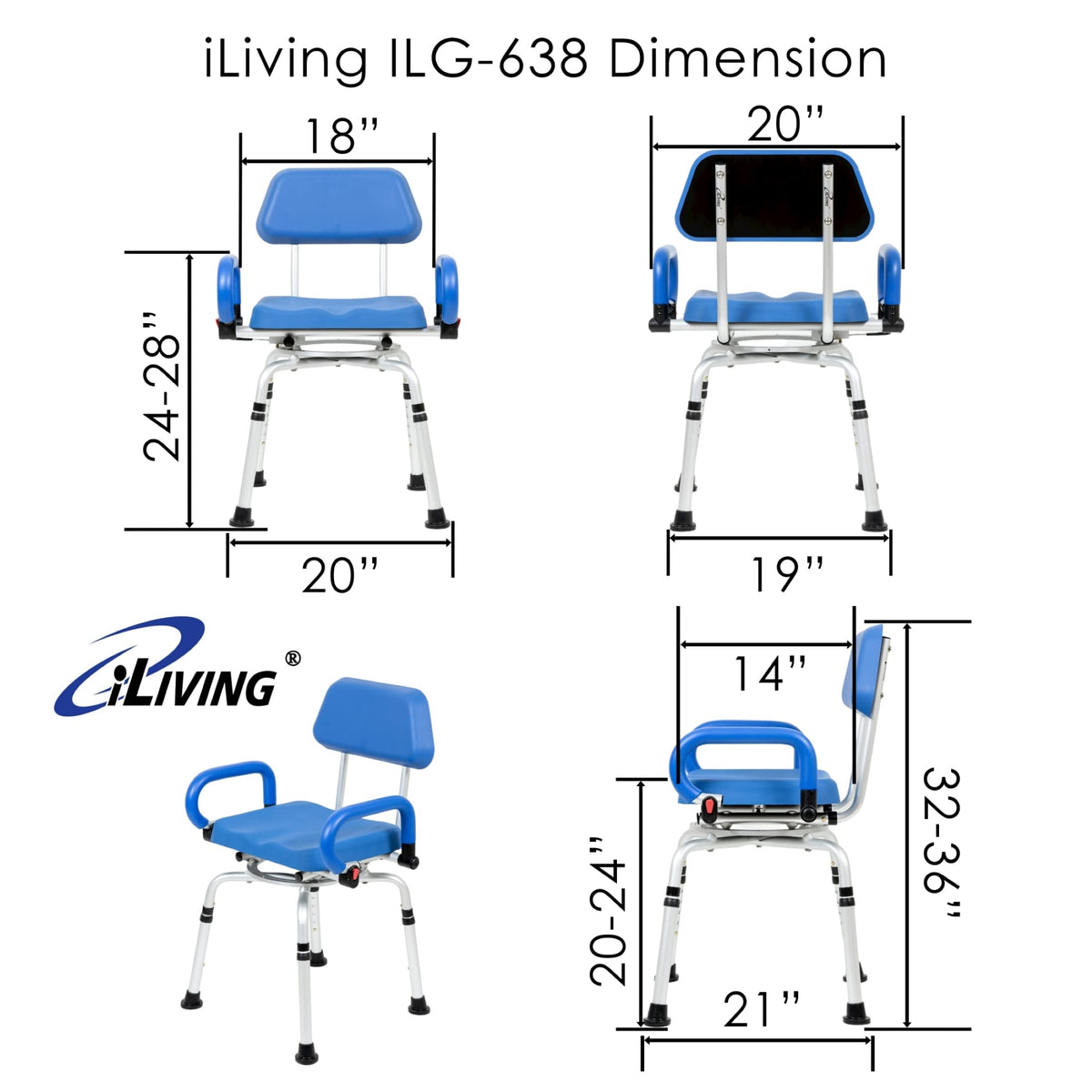 Blue Padded Shower Chair with Back and Arms G924