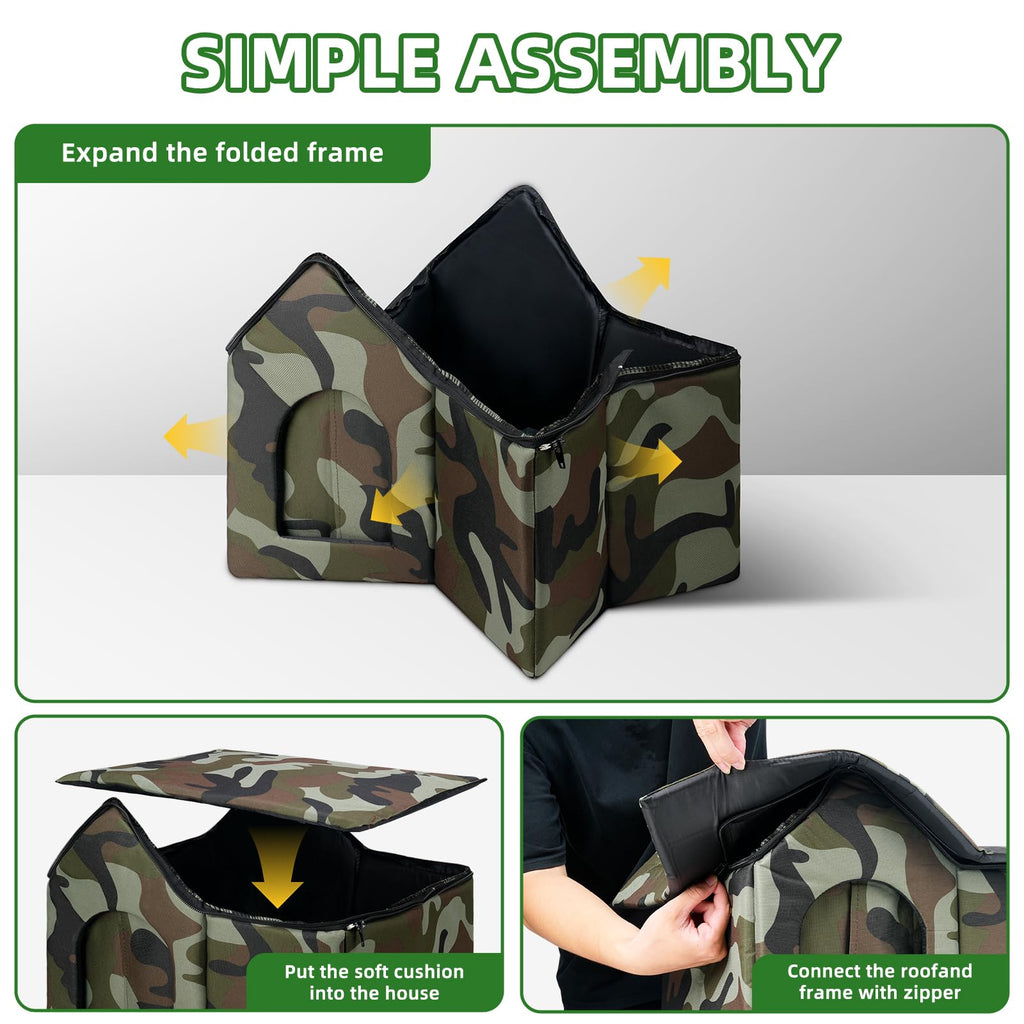 Large Weatherproof Outdoor Cat House with Door and Soft Mat G441