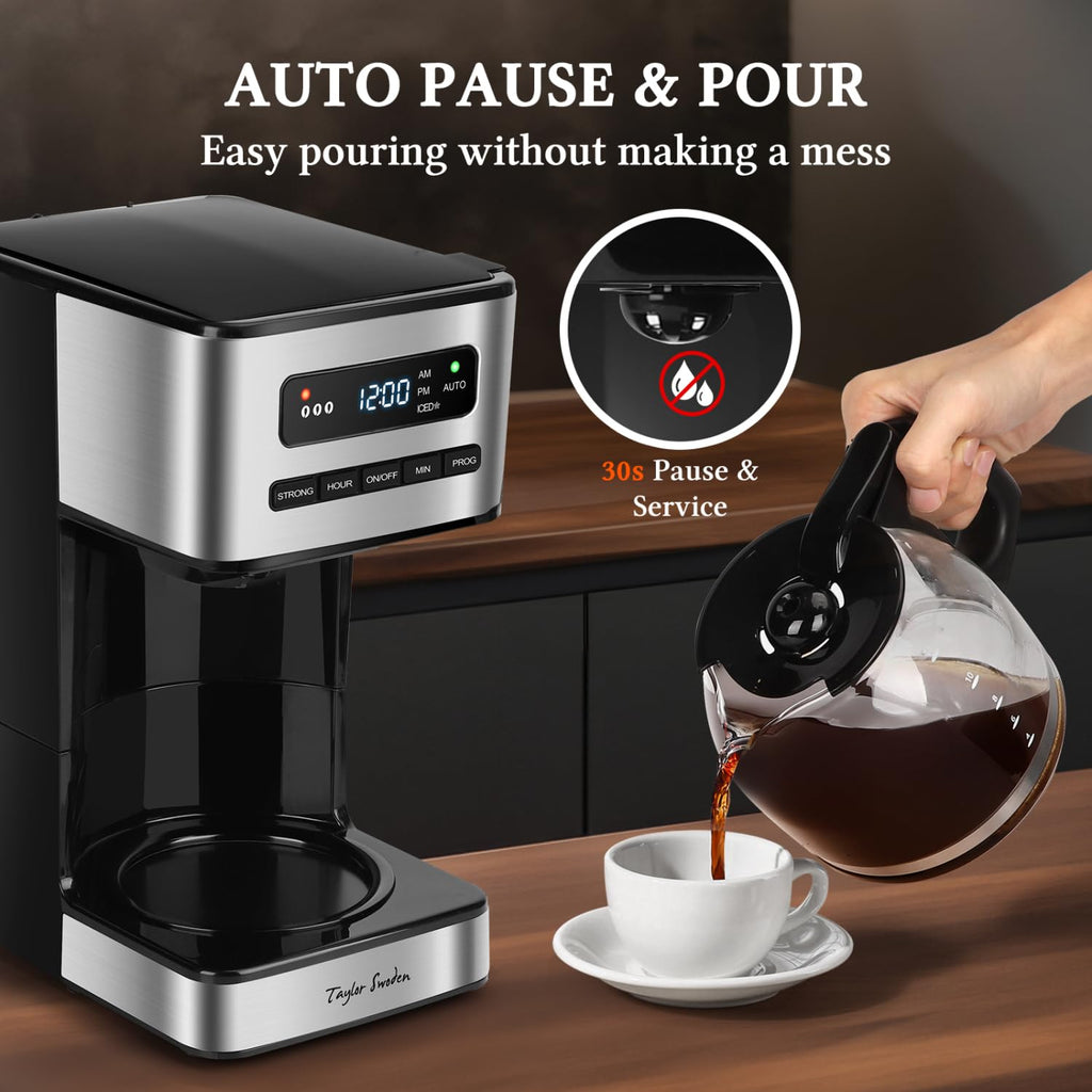 Programmable Coffee Maker 12 Cup, Black & Stainless Steel I331