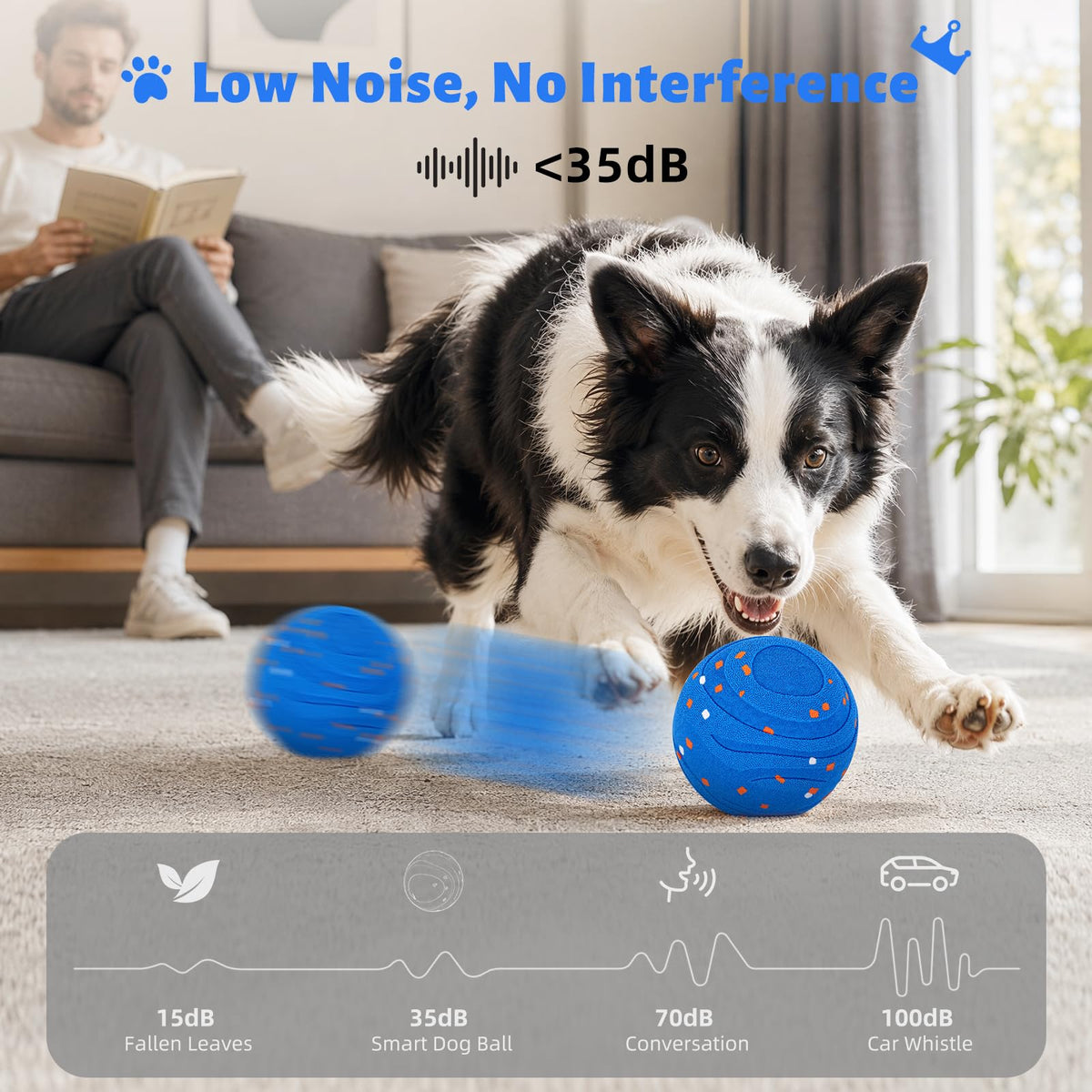Interactive Dog Toy Ball Automatic Moving Bouncing Rotating E-TPU Waterproof Blue S37338