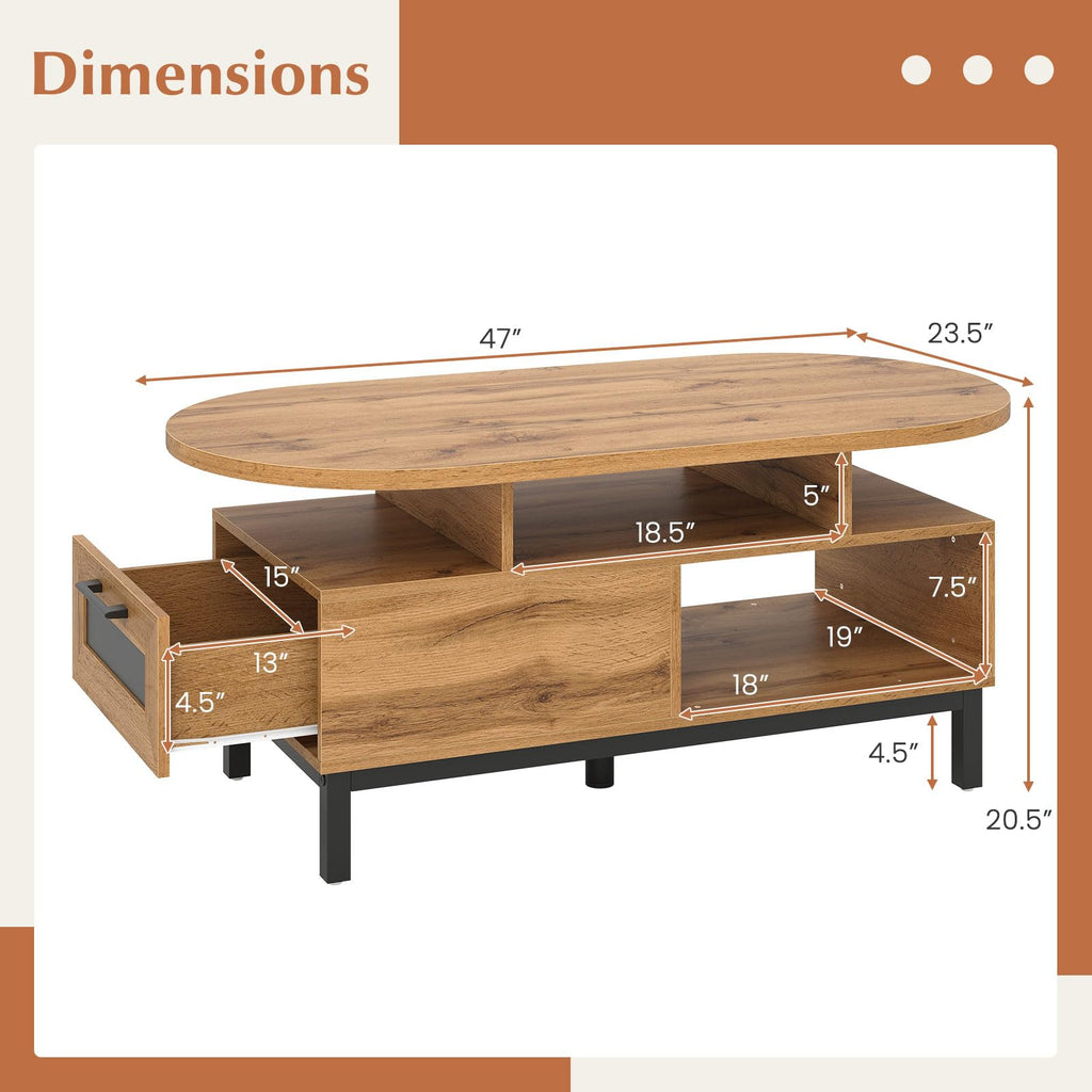 47" Oval Wood Coffee Table with Storage Z149296