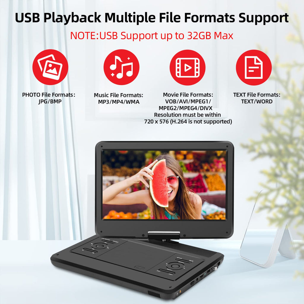 16.5" Portable TV/DVD Player Combo with 14.0" HD Swivel Screen A2136
