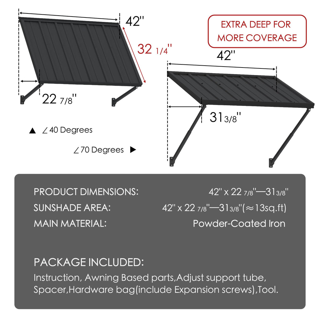 Adjustable Door Window Awning 42"W×32" R3968