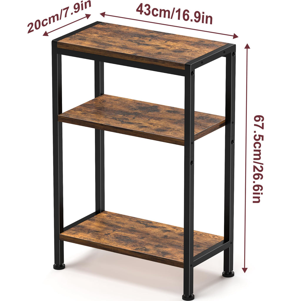 Narrow 3 Tier Slim Side Table Rustic Brown V757
