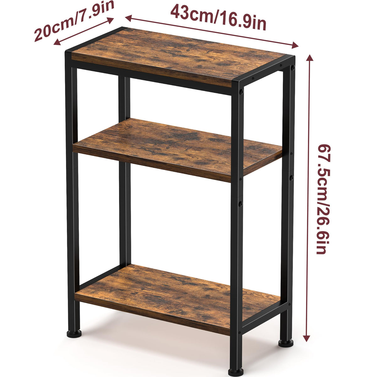 Narrow 3 Tier Slim Side Table Rustic Brown V757