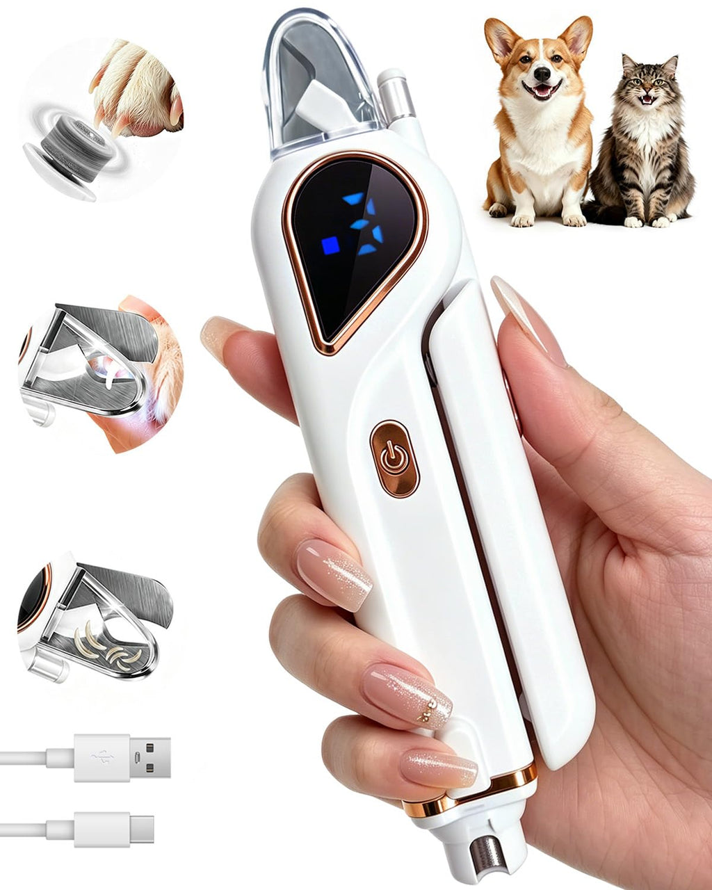 2-in-1 Dog Nail Clippers & Cat Grinder with Dual LED Lights A4980