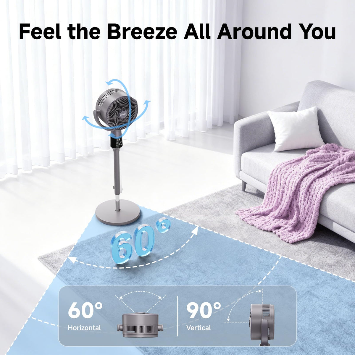 Oscillating Pedestal Fan, 25dB Standing Fan with 8 Speeds, 12H Timer, 36-45'' Adjustable Height, Remote Control Y823449
