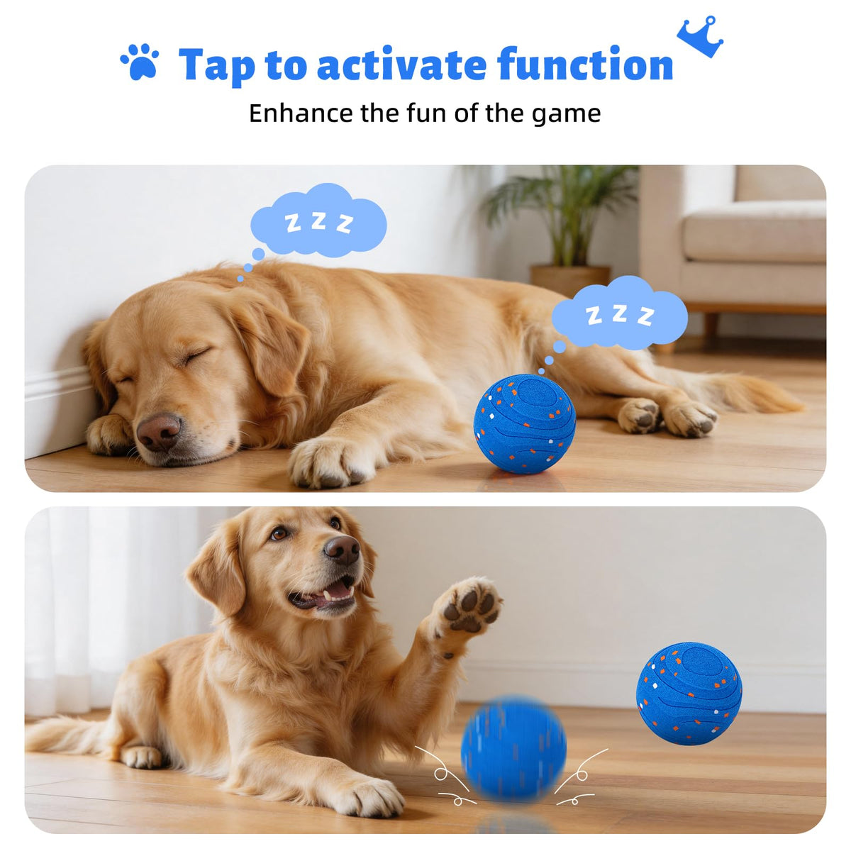 Interactive Dog Toy Ball Automatic Moving Bouncing Rotating E-TPU Waterproof Blue S37338