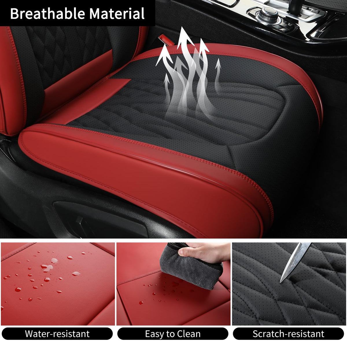 Wine Red Leather Car Seat Covers Full Set L55277