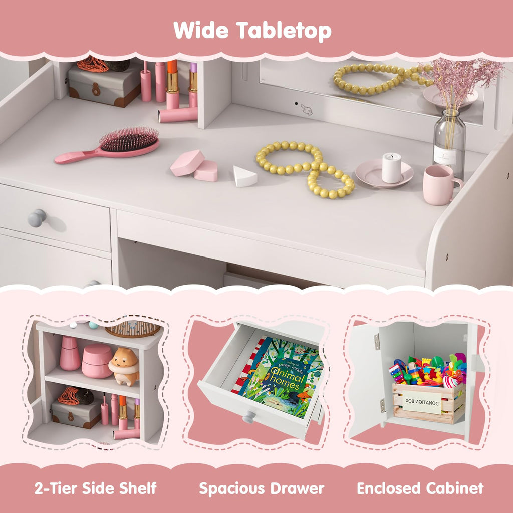 Kids Vanity Table and Chair Set with LED Lighted Mirror J85429