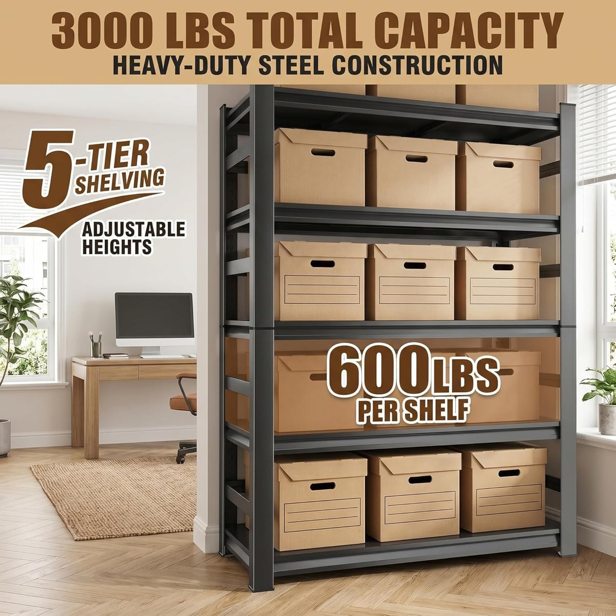 5 Tier Adjustable Wooden Bookshelf S494