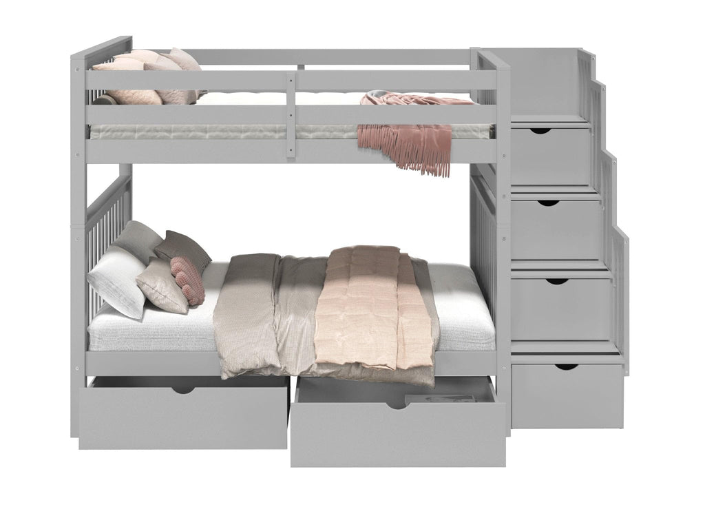 Full Over Full Gray Bunk Beds with Drawers A212477