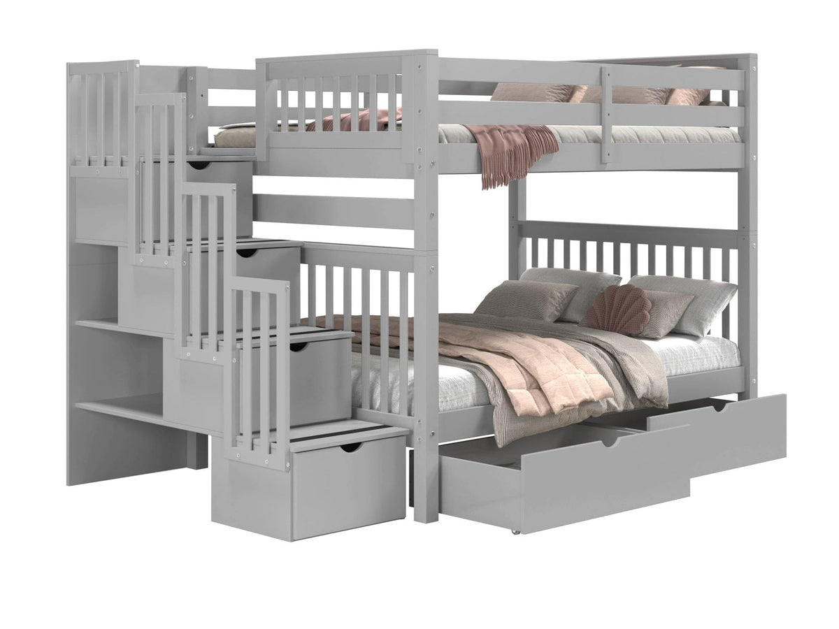 Full Over Full Gray Bunk Beds with Drawers A212477