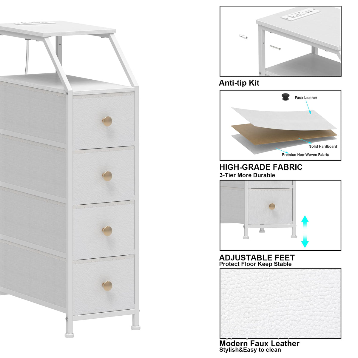 White 4 Drawers Narrow Dresser I1999