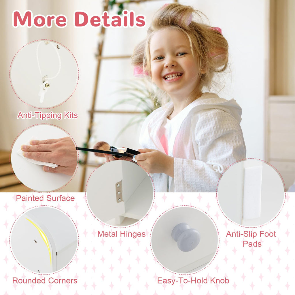 Kids Vanity Table and Chair Set with LED Lighted Mirror J85429