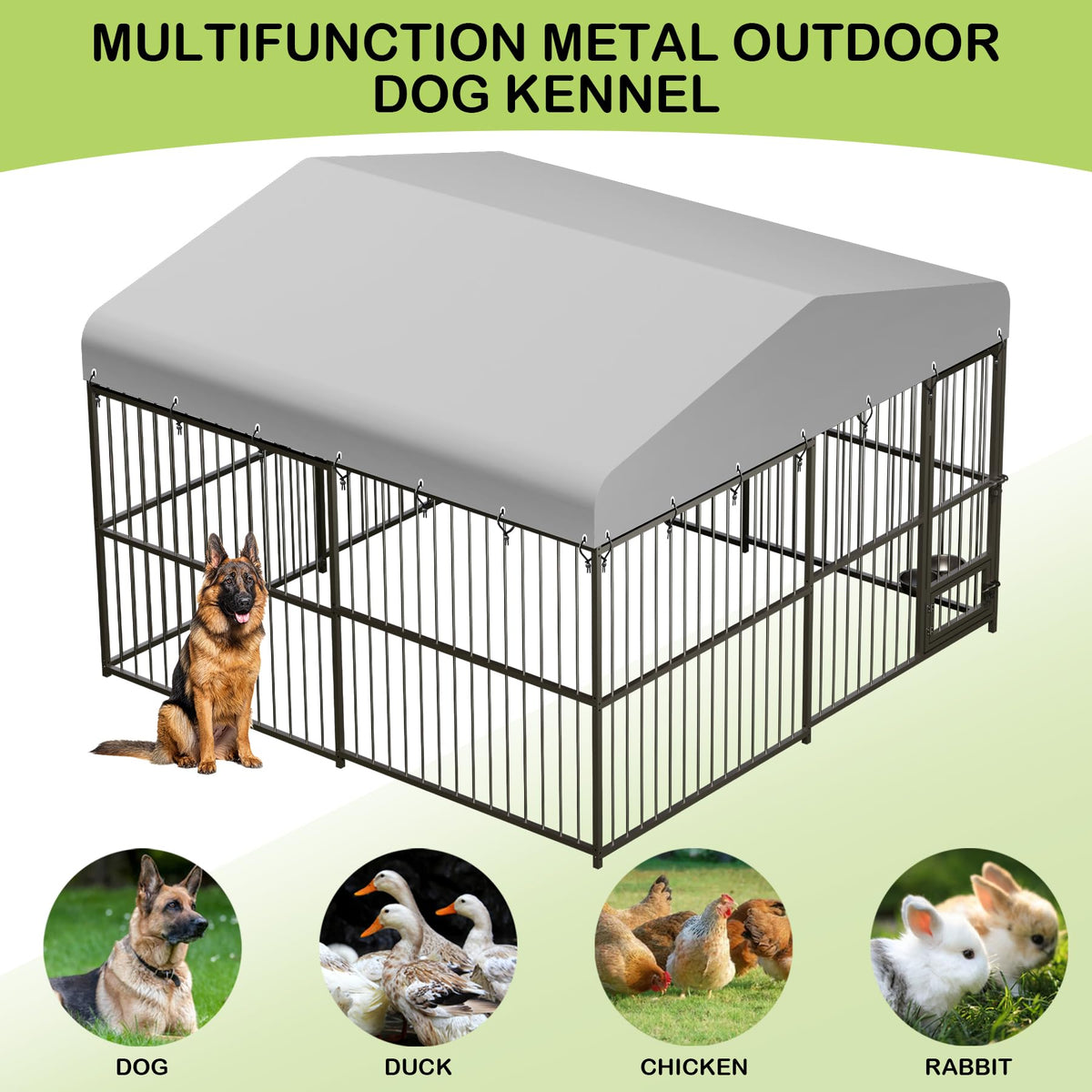 10x10ft Outdoor Dog Kennel with Feeding Door & 2 Bowls H792