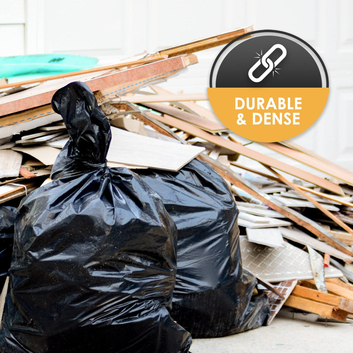 Heavy Duty 42-Gallon Contractor Trash Bags, Tear Resistant, Black, 10 Ct S61924