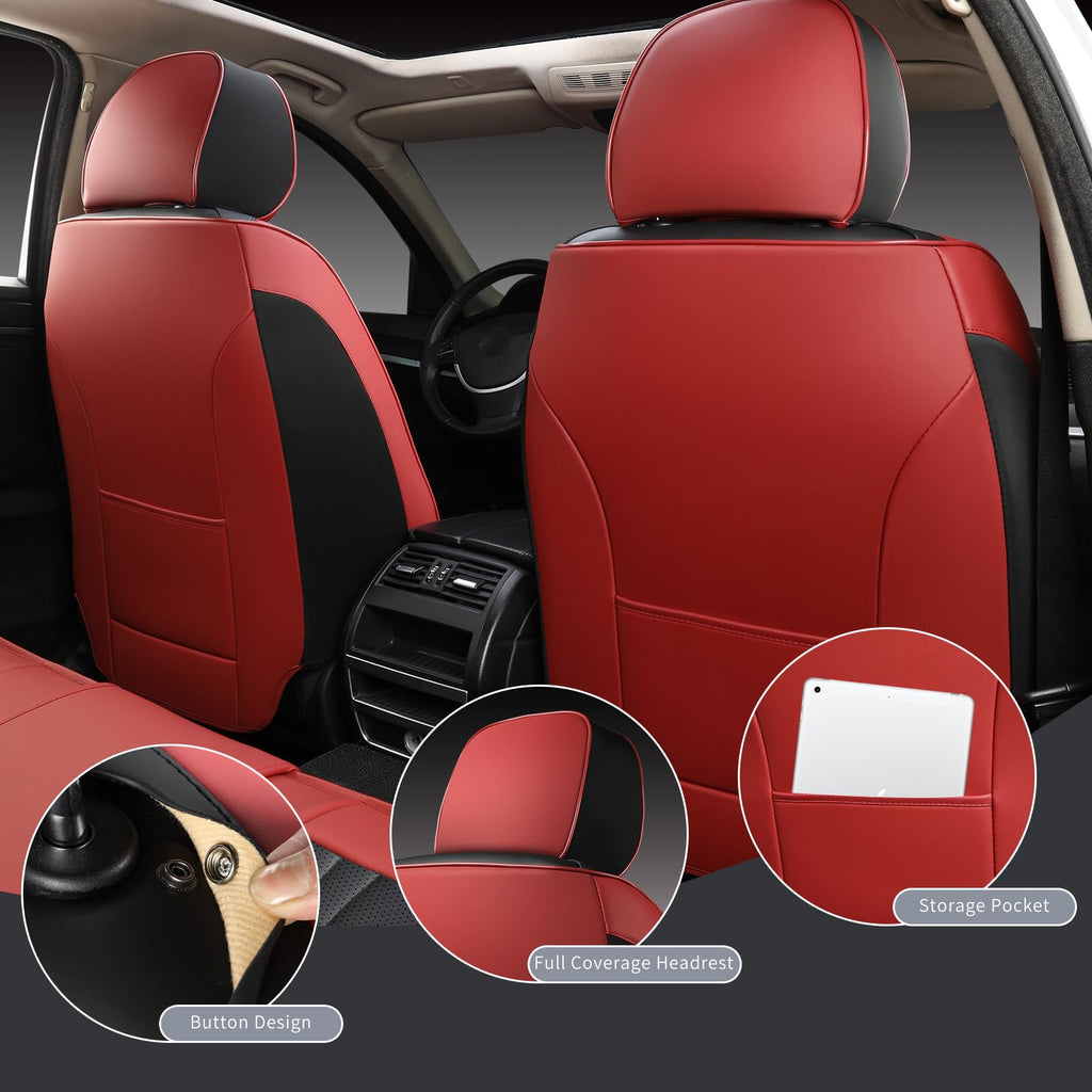 Wine Red Leather Car Seat Covers Full Set L55277