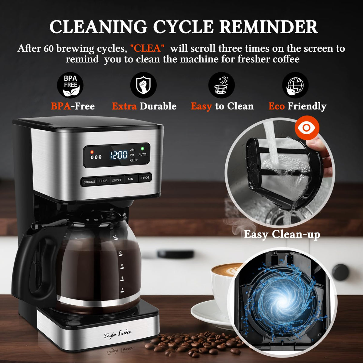 Programmable Coffee Maker 12 Cup, Black & Stainless Steel I331