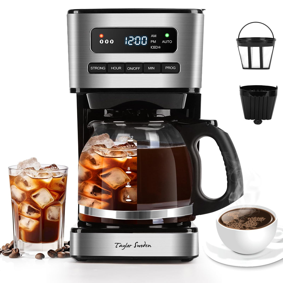 Programmable Coffee Maker 12 Cup, Black & Stainless Steel I331