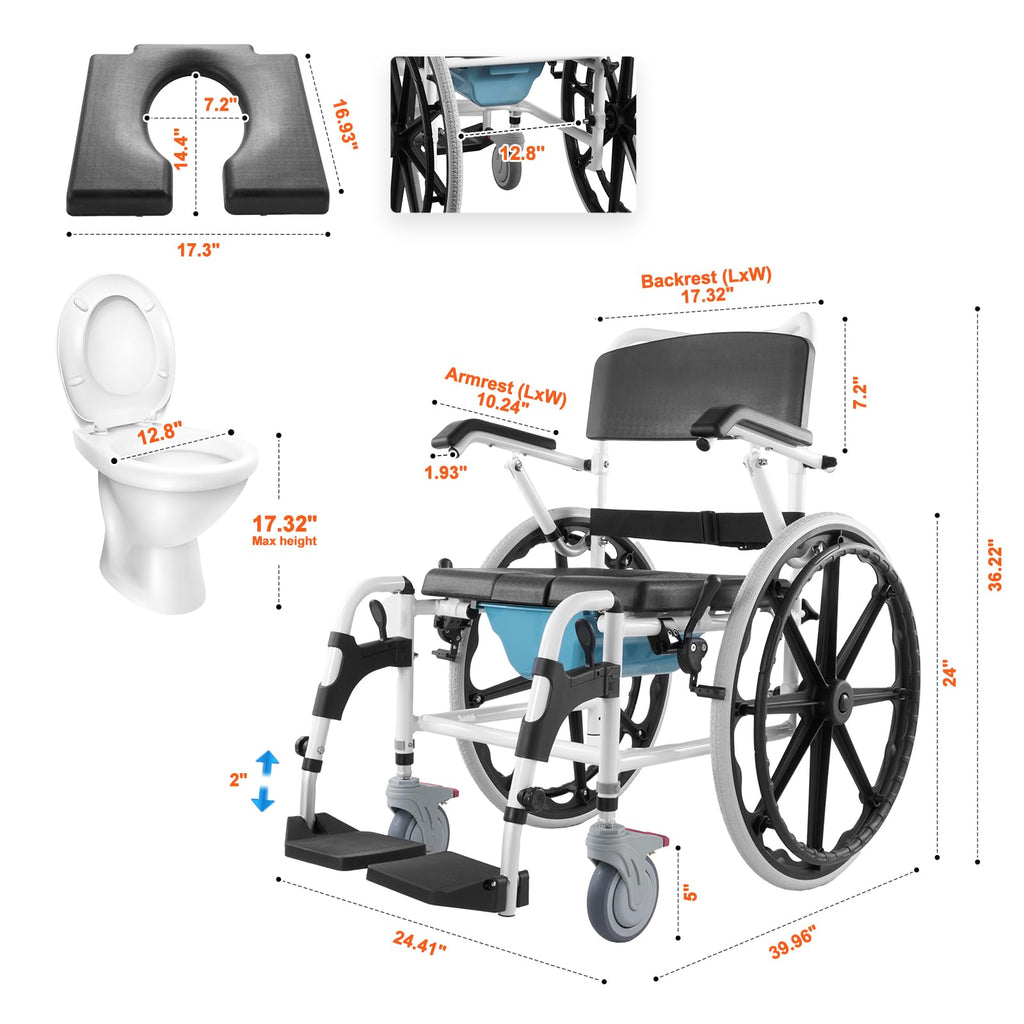 17.5in Adjustable Aluminum Shower Wheelchair with Brake A70011