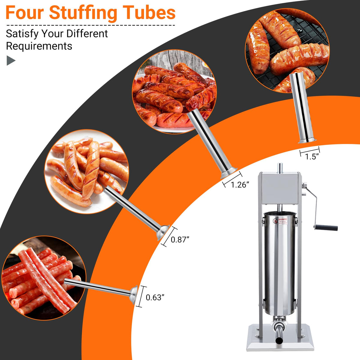 Manual Stainless Steel Sausage Stuffer with 4 Stuffing Tubes L865