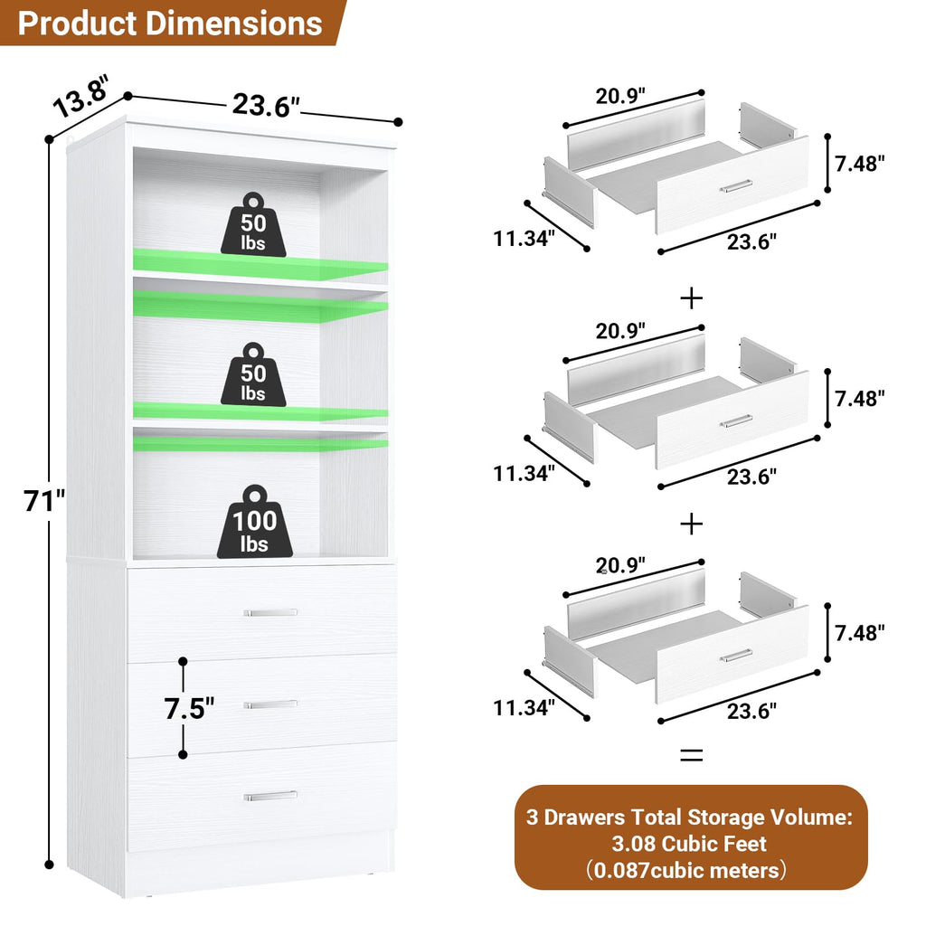 23.6" White Closet Drawers System with 3 Drawers D286705