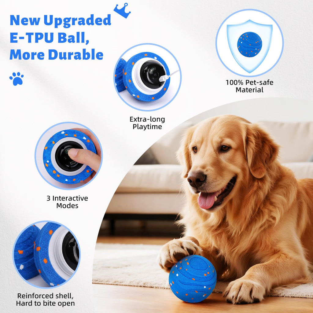 Interactive Dog Toy Ball Automatic Moving Bouncing Rotating E-TPU Waterproof Blue S37338