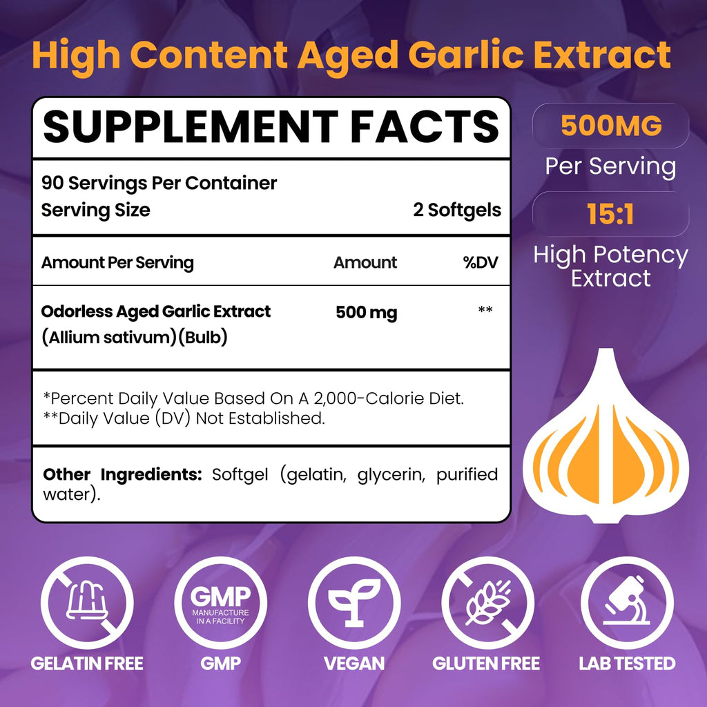 Aged Garlic Extract Capsules 7500mg 180 Softgels G496