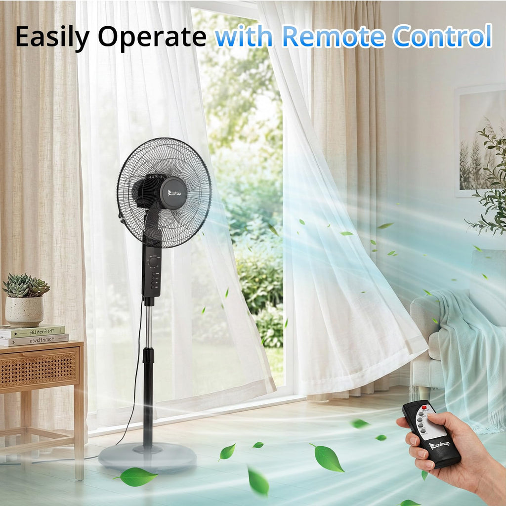 16 inch Oscillating Pedestal Fan with Remote Control, Black H357048