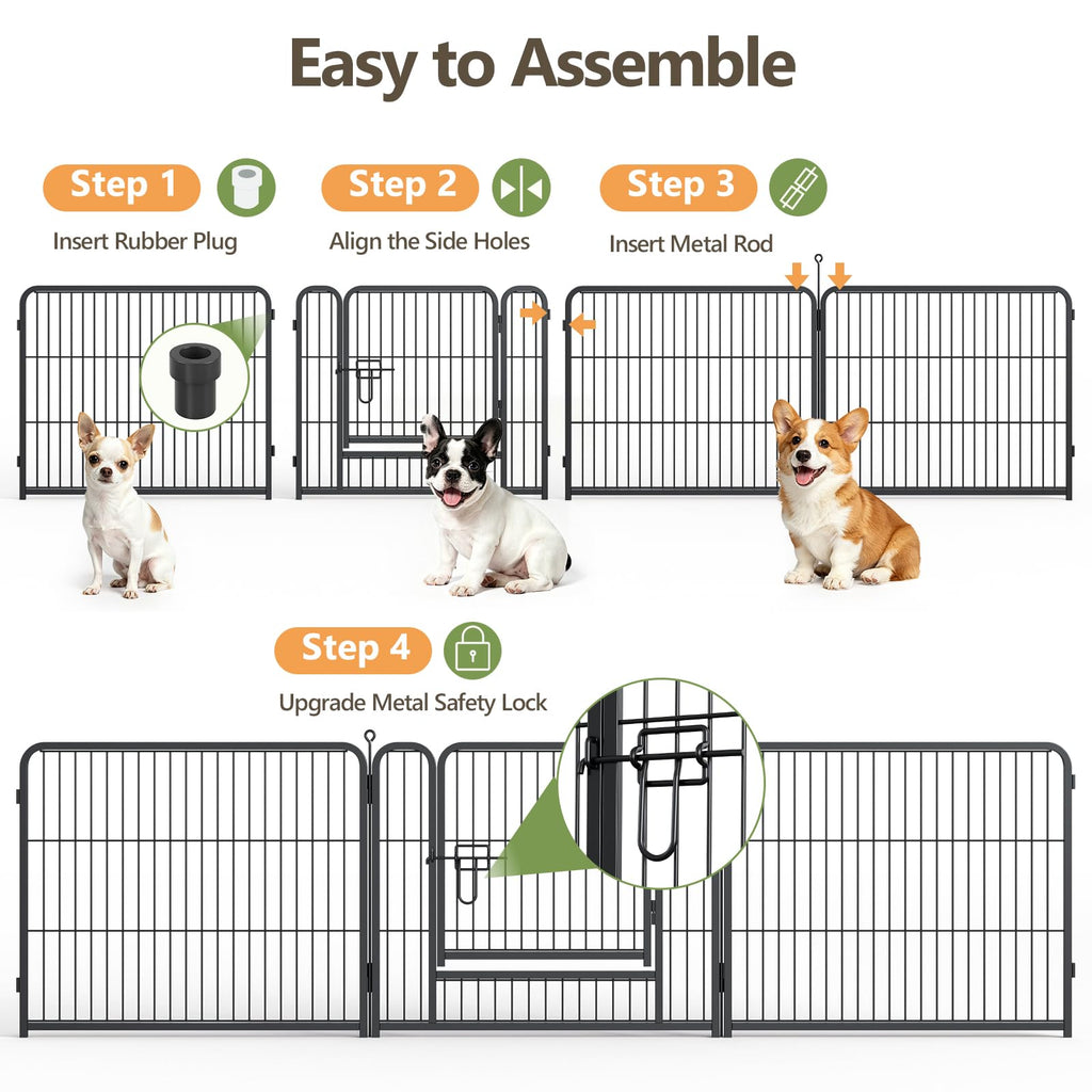 24" Height 16 Panels Foldable Metal Dog Playpen with Door R4651