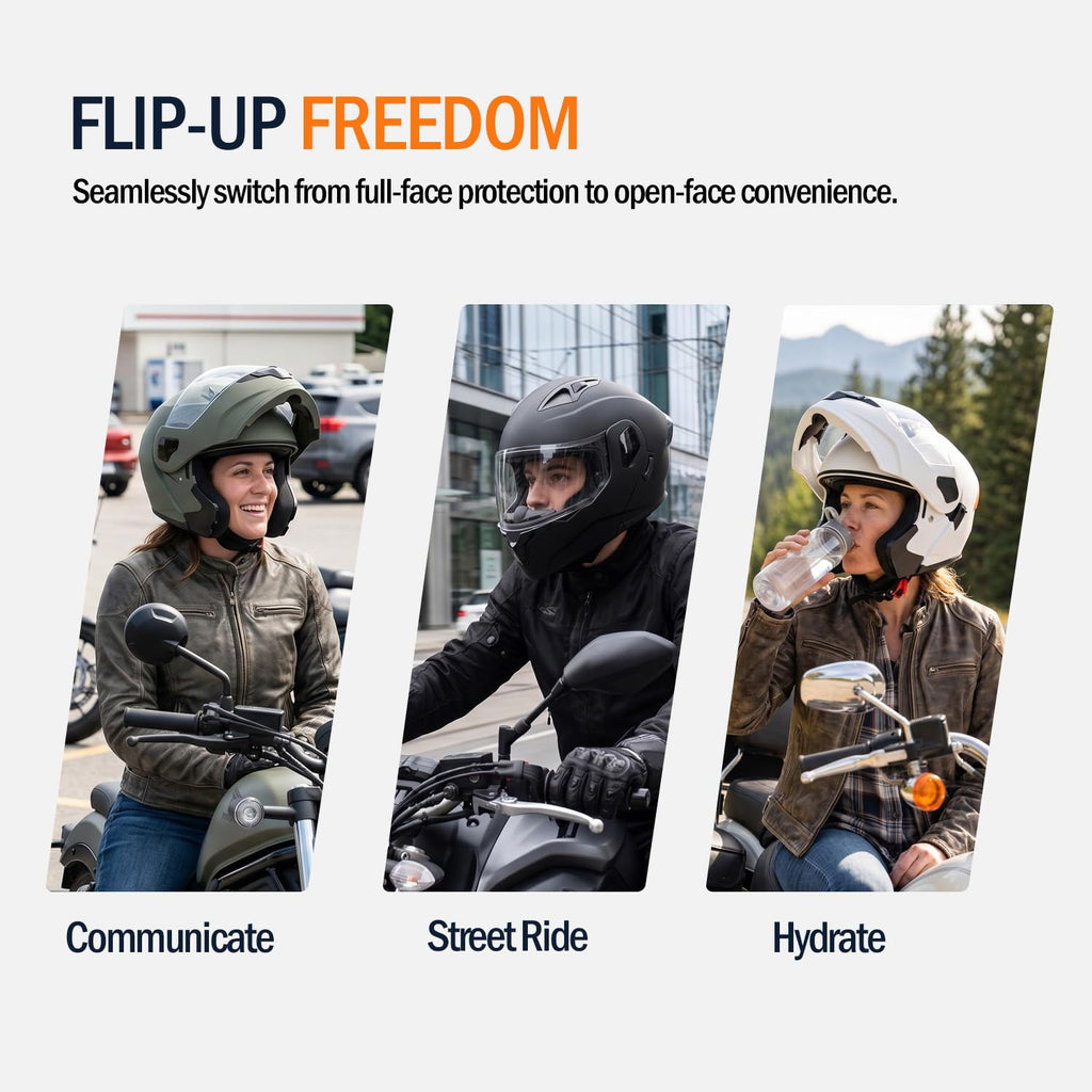 Full Face Flip Up Matte Black Motorcycle Helmet N7639
