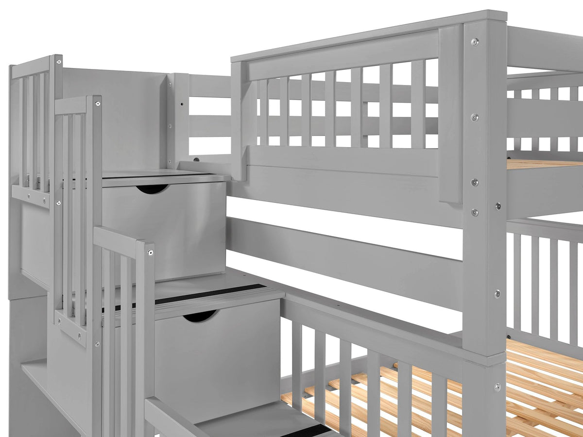 Full Over Full Gray Bunk Beds with Drawers A212477