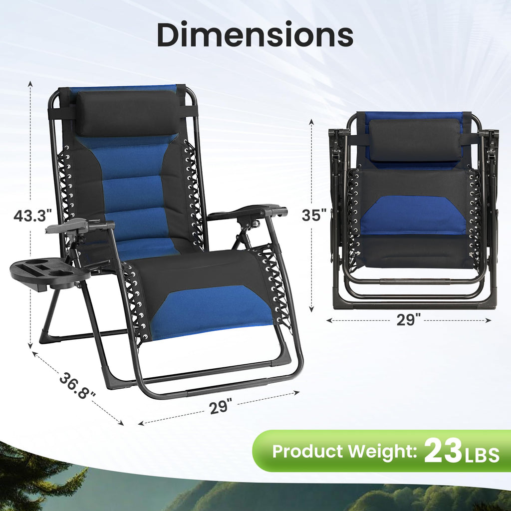Oversized Zero Gravity Chair 2 Pack Folding Recliner with Pillow & Cup Holder P760