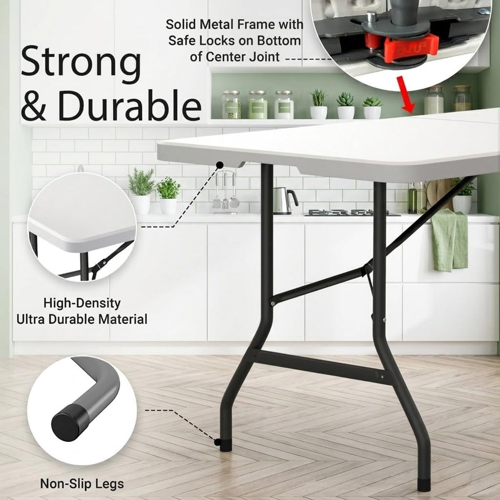 6ft White Folding Table with Carrying Handle Y393