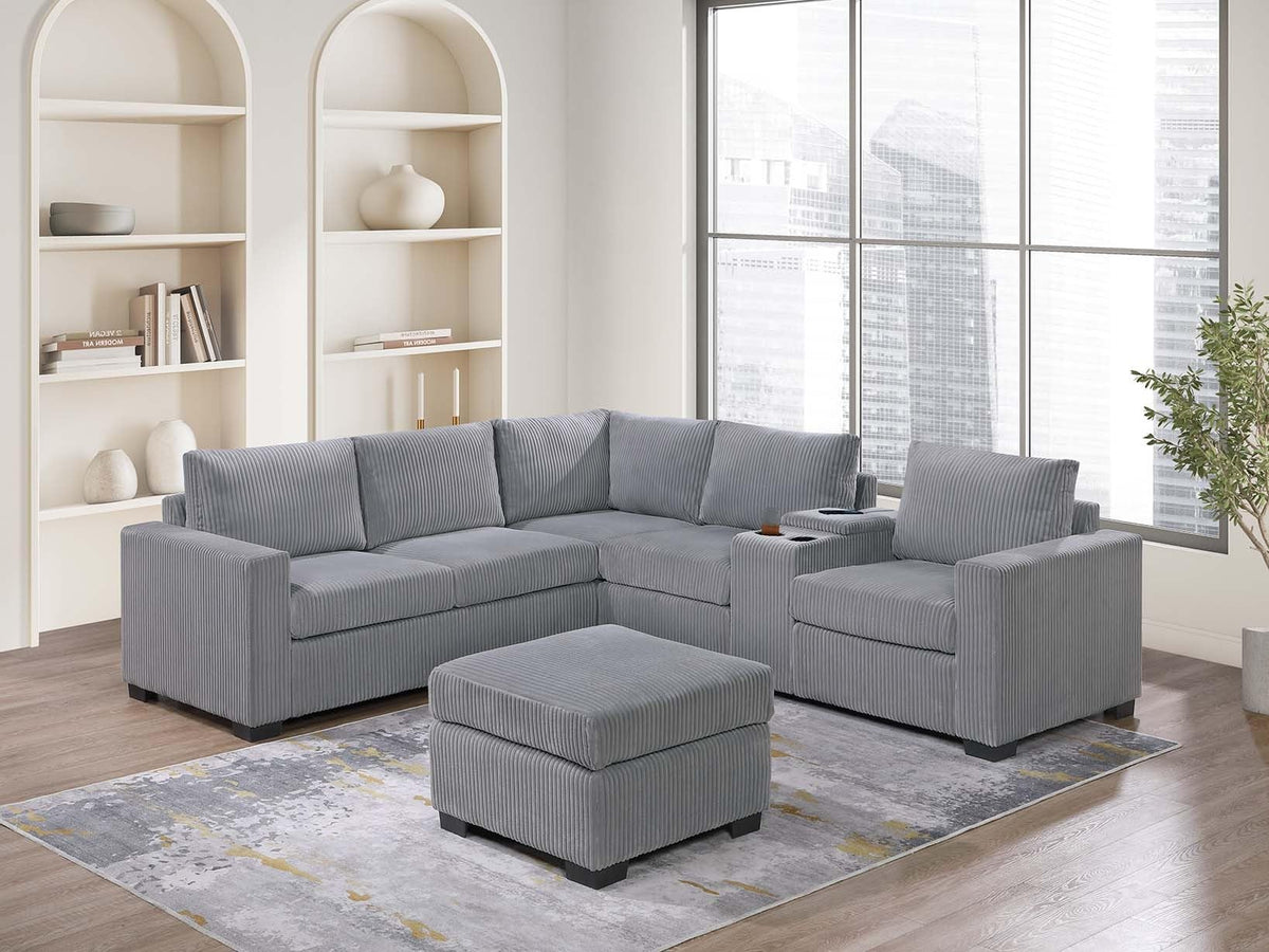 Light Gray 4pc Corduroy Sectional Sofa Set U158569