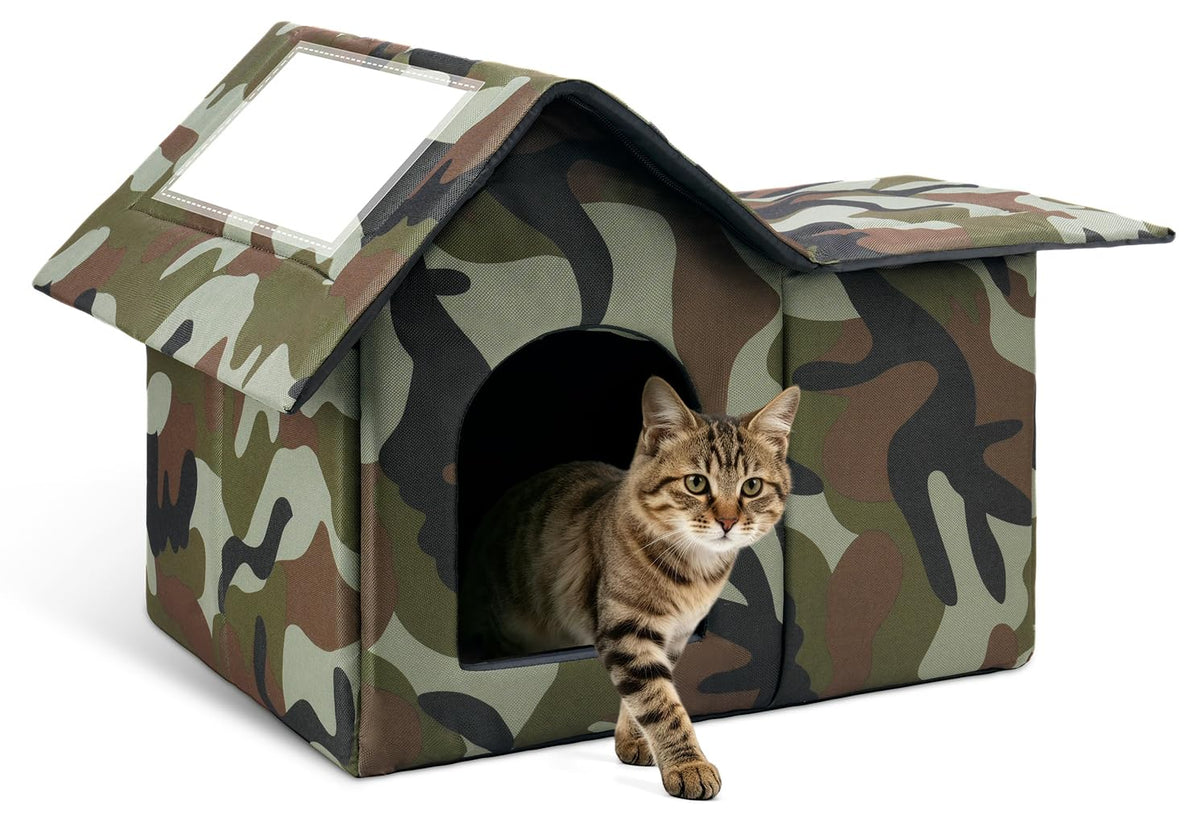 Large Weatherproof Outdoor Cat House with Door and Soft Mat G441
