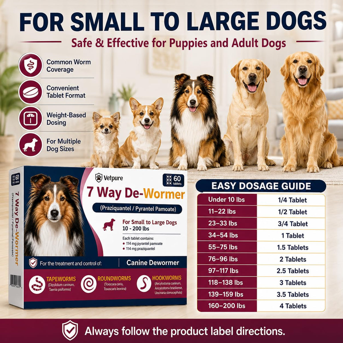 Dog Dewormer Tablets 60 Count I315