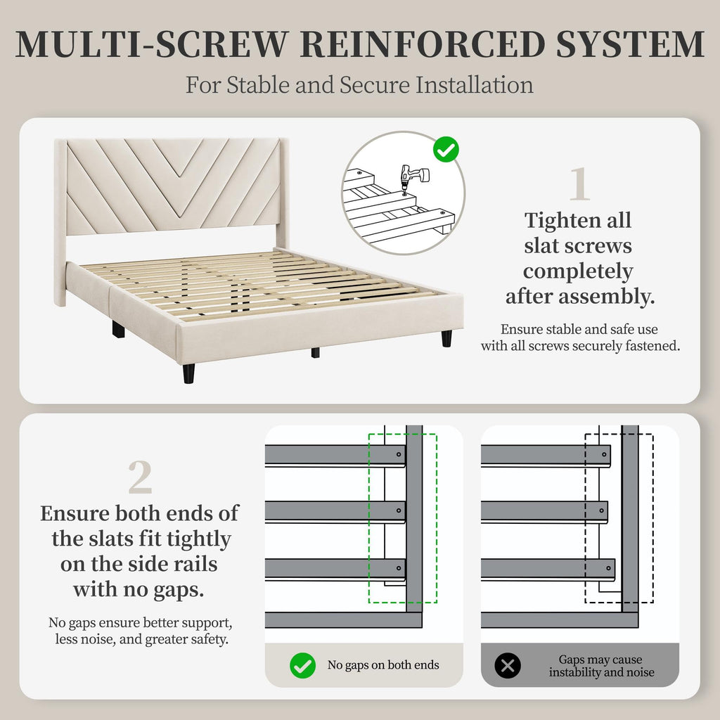 Queen Bed Frame with Tufted Headboard, Beige P229