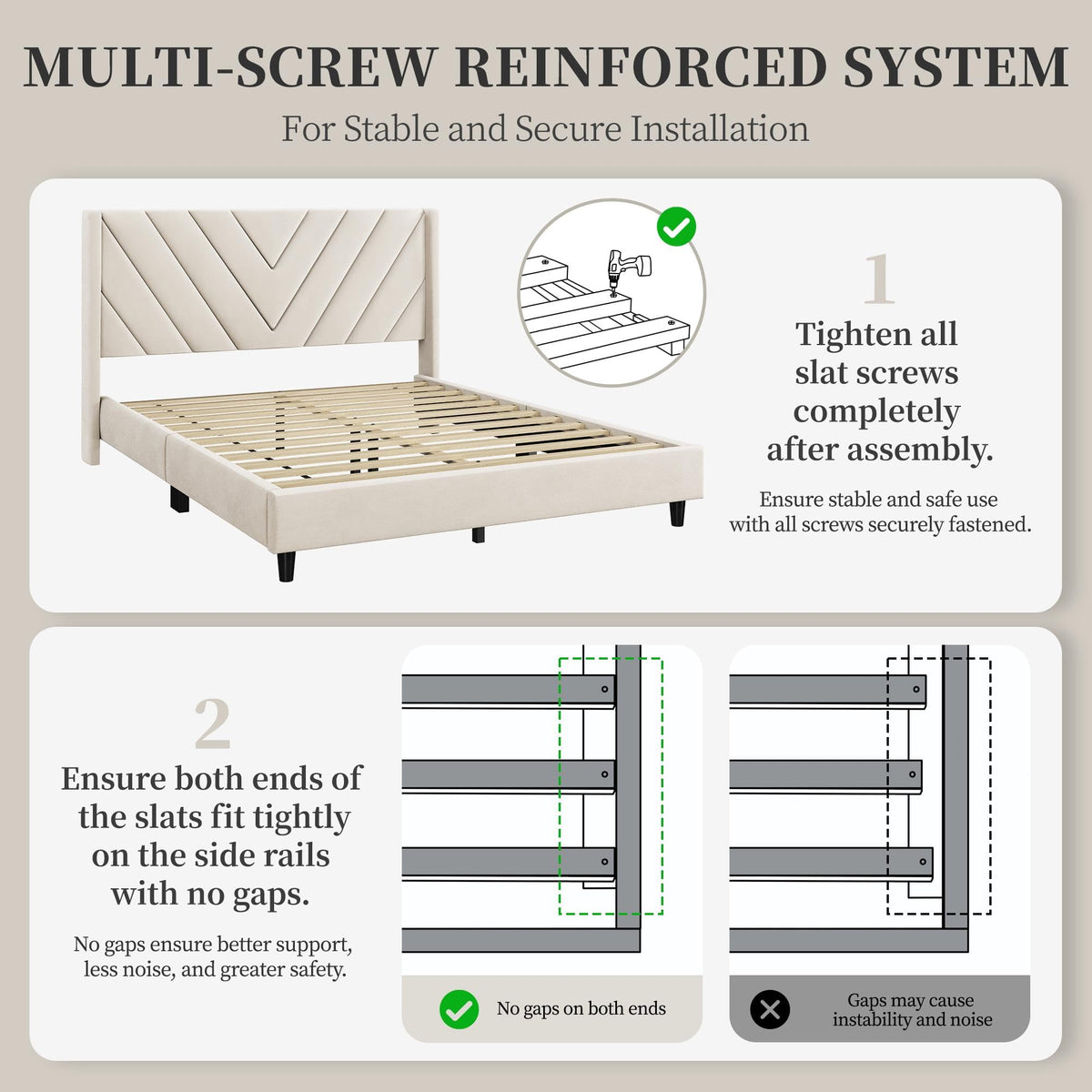Queen Bed Frame with Tufted Headboard, Beige P229