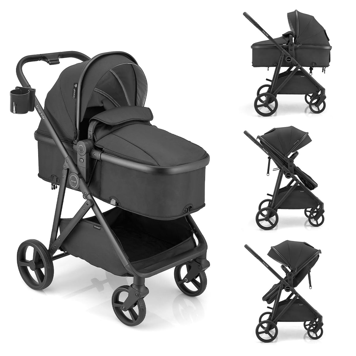 3-in-1 Convertible Baby Stroller with Reversible Seat Black C78592